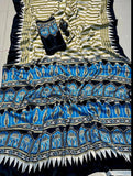 Trending Beautiful Gajji Silk Bollywood Saree with Printed Pallu & Contrast Blouse
