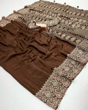 Designer New Trending Beautiful Gajji Silk Bollywood Saree with Printed Pallu & Contrast Blouse