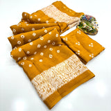Crape Silk Bandhani Gajji Silk Bollywood Saree with Printed Blouse Pcs