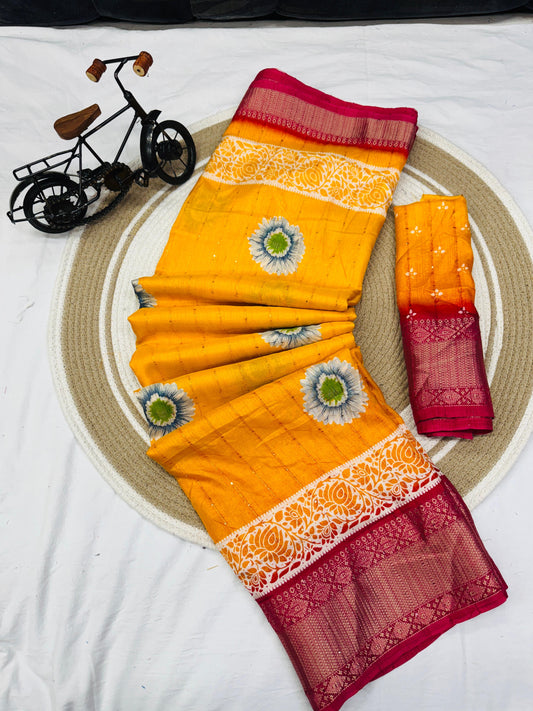 Jalpari Saree Sequence Flower Print Jacquard Border Beautiful Border Colors Art Saree