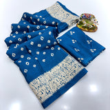 Crape Silk Bandhani Gajji Silk Bollywood Saree with Printed Blouse Pcs