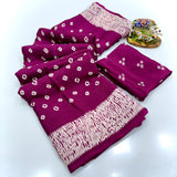 Crape Silk Bandhani Gajji Silk Bollywood Saree with Printed Blouse Pcs