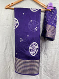 Marshmallow Fabric Saree with Jacquard Zari Border and Contrast Blouse Soft Fabrics