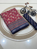 Jaipuri Hand Block Printed Soft Cotton Mulmul Saree ,Sanganeri Cotton Malmal Saree, Bagru Cotton Saree, Batic / Batik Print Cotton saree With Attached Blouse Piece