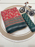 Jaipuri Hand Block Printed Soft Cotton Mulmul Saree ,Sanganeri Cotton Malmal Saree, Bagru Cotton Saree, Batic / Batik Print Cotton saree With Attached Blouse Piece