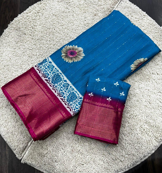 Jalpari Saree Sequence Flower Print Jacquard Border Beautiful Border Colors Saree