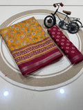 Jaipuri Hand Block Printed Soft Cotton Mulmul Saree ,Sanganeri Cotton Malmal Saree, Bagru Cotton Saree, Batic / Batik Print Cotton saree With Attached Blouse Piece