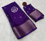 Soft Marshmallow Fabric Bandhni Print Saree with Jacquard Zari Border and Contrast Blouse