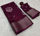 Soft Marshmallow Fabric Bandhni Print Saree with Jacquard Zari Border and Contrast Blouse