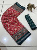 Jaipuri Hand Block Printed Soft Cotton Mulmul Saree ,Sanganeri Cotton Malmal Saree, Bagru Cotton Saree, Batic / Batik Print Cotton saree With Attached Blouse Piece