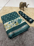 Jaipuri Hand Block Printed Soft Cotton Mulmul Saree ,Sanganeri Cotton Malmal Saree, Bagru Cotton Saree, Batic / Batik Print Cotton saree With Attached Blouse Piece