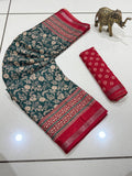 Jaipuri Hand Block Printed Soft Cotton Mulmul Saree ,Sanganeri Cotton Malmal Saree, Bagru Cotton Saree, Batic / Batik Print Cotton saree With Attached Blouse Piece