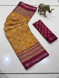 Jaipuri Hand Block Printed Soft Cotton Mulmul Saree ,Sanganeri Cotton Malmal Saree, Bagru Cotton Saree, Batic / Batik Print Cotton saree With Attached Blouse Piece