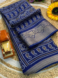 Cotton Dola Silk Jacquard Border Bandhani Printed Jari Work Sari with Blouse