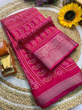 Cotton Dola Silk Jacquard Border Bandhani Printed Jari Work Sari with Blouse