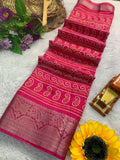 Cotton Dola Silk Jacquard Border Bandhani Printed Jari Work Sari