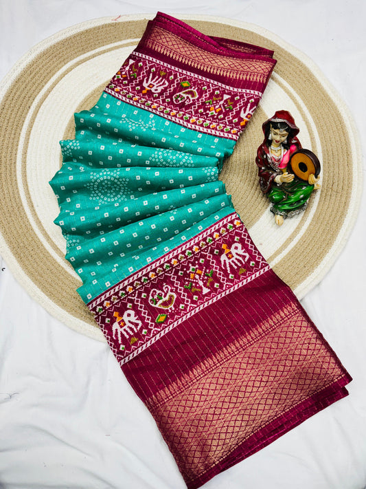 JAQURD BODAR DOLA SILK SPARKLE ZARI BANDHNI PRINT