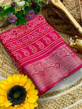 New Cotton Dola Silk Jacquard Border Bandhani Printed Jari Work Sari