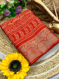 New Cotton Dola Silk Jacquard Border Bandhani Printed Jari Work Sari