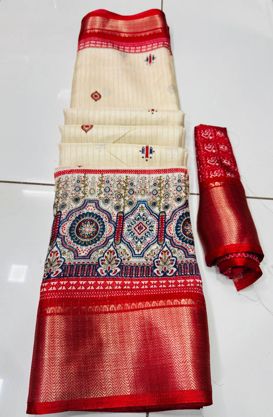 Jalpari Dola Sparkle Printed Jacquard Border Beautiful Colors Saree