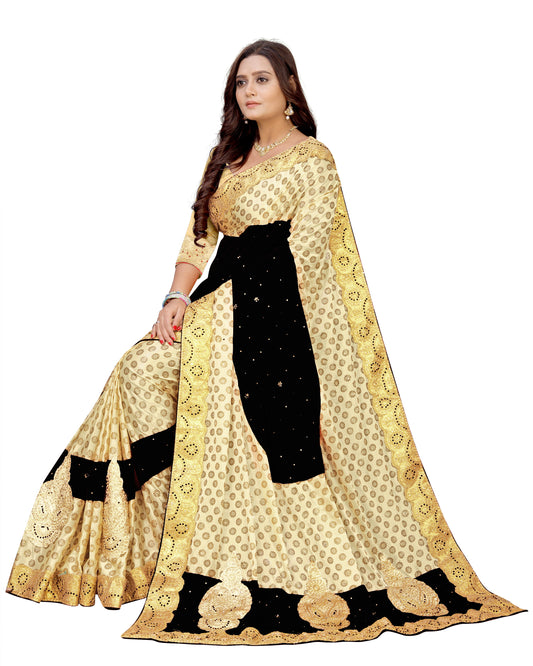 Velvet & Lycra Blend Saree Diamond Border with Blouse Piece