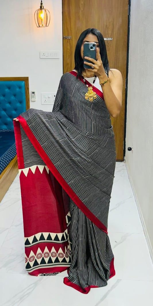 Pure Japan Crape Silk & Gajji Silk Bollywood Saree with Printed Blouse