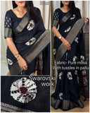 Swarovski Worck Pure Moss With Tussles In Pallu BANDHANI PRINTJACQUARD BODAR