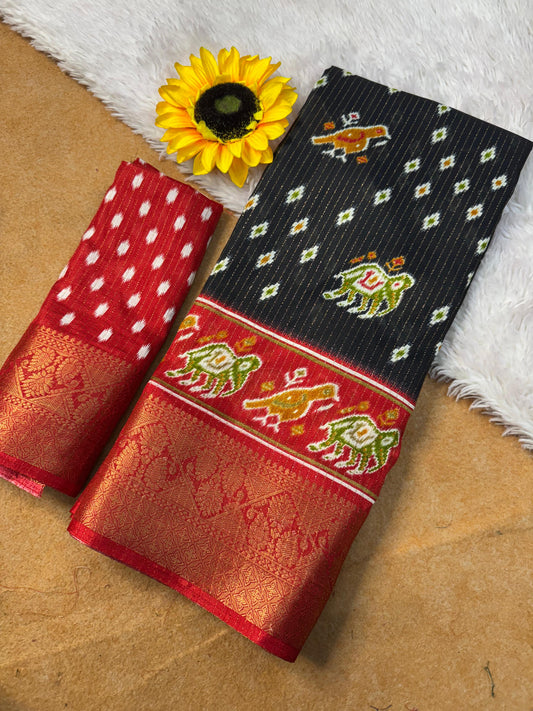 DOLA SILK SPARKLE ZARI BANDHANI PRINT WITH JACQUARD BODAR