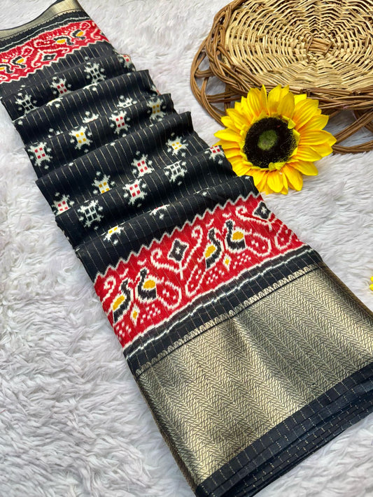 DOLA SILK SPARKLE ZARI BANDHANI PATOLA PRINT WITH JACQUARD BODAR