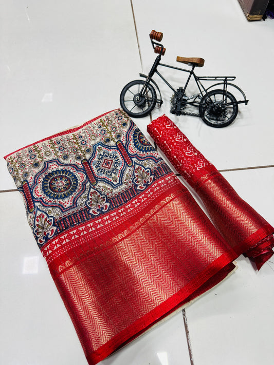 Jalpari Sparkle Zari Jacquard Border Beautiful Colors Full Saree