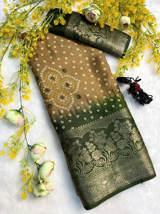 Jalpari Saree Dola Bandhni Print Jacquard Border Beautiful Border Saree With Blouse