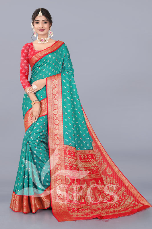 Trendy Women's Chanderi Silk Jaqurd Digital Print Border Daily Wear Printed Saree with Blouse Piece