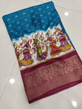 Cotton Dola Silk Jacquard Border Bandhani Printed Jari Work Sari with Blouse