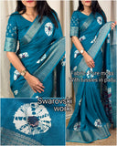 Swarovski Worck Pure Moss With Tussles In Pallu BANDHANI PRINTJACQUARD BODAR