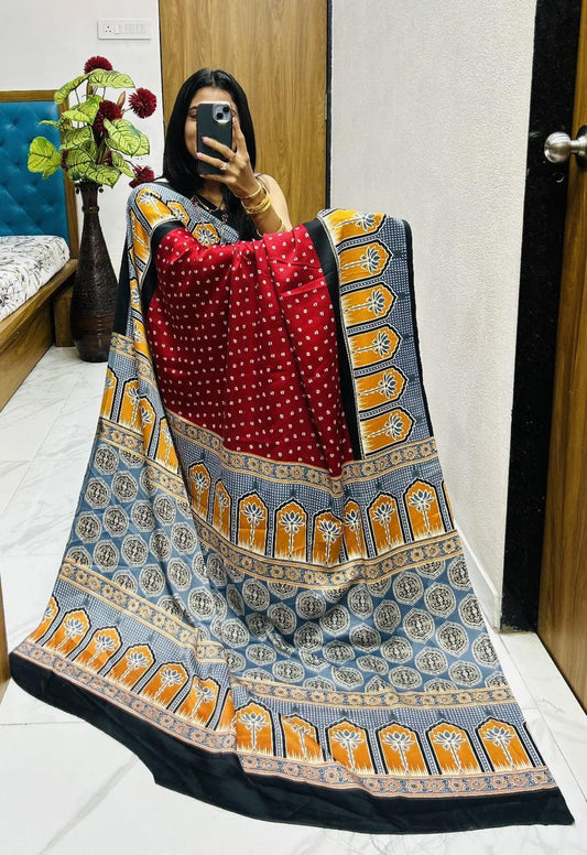 Bollywood Pure Japan Crape Silk & Gajji Silk Bollywood Saree with Printed Blouse