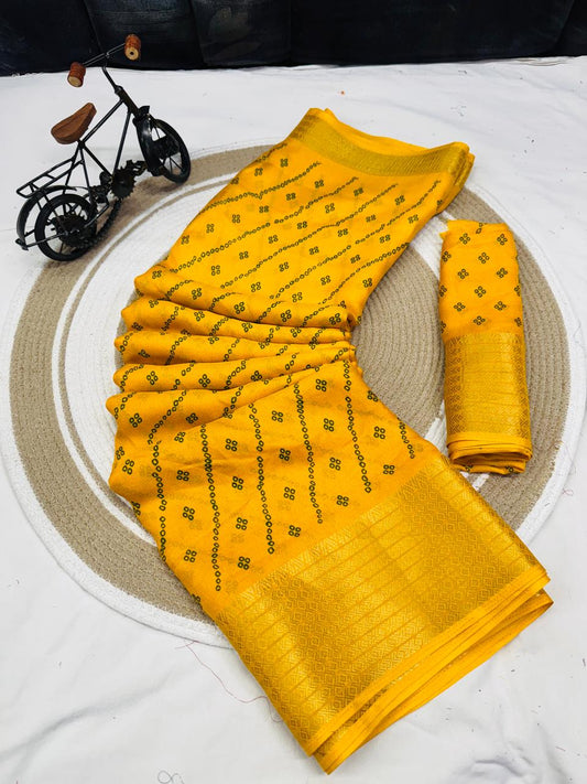 Printed Marshmallow Soft Silk Saree With Beautiful Leriya Print Design