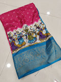 Cotton Dola Silk Jacquard Border Bandhani Printed Jari Work Sari with Blouse