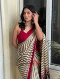 Crape Silk Beautiful Gajji Silk Bollywood Saree with Printed Pallu & Contrast Blouse