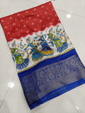 Cotton Dola Silk Jacquard Border Bandhani Printed Jari Work Sari with Blouse