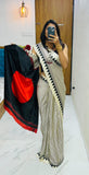 Designer Crape Silk Bollywood Designer Gaji Silk Saree with Printed Pallu & Contrast Blouse