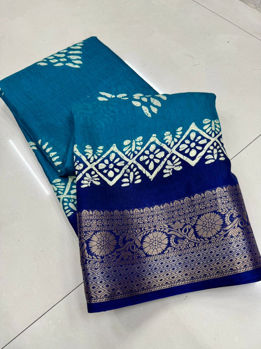 Dola Jequard Border Digital Flower Printed Saree & Beautiful Art Work Saree