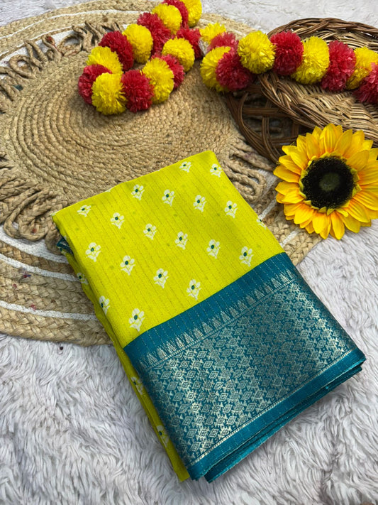 NEW DOLA SILK SPARKLE ZARI FLOWER PRINT WITH JACQUARD BODAR FANCY BLOUSE