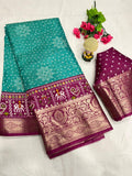 Dola Jequard Border Warli Digital printed saree with Bandhani printed beautiful Art Work With Blouse