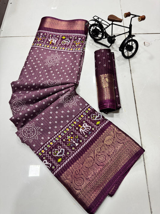 PATOLA PRINT DOLA SILK SPARKLE ZARI BANDHNI PRINT JAQURD BODAR