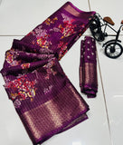 DIGITAL PARINT DOLA SILK SPARKLE ZARI FLOWER PRINT JAQURD BODAR