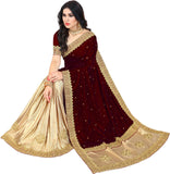 Diamond Velvet & Lycra Blend Embroidered Saree Diamond Border with Blouse Piece