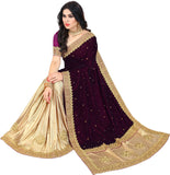 Diamond Velvet & Lycra Blend Embroidered Saree Diamond Border with Blouse Piece