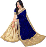 Diamond Velvet & Lycra Blend Embroidered Saree Diamond Border with Blouse Piece