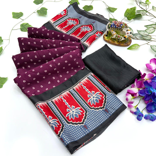 Bollywood Pure Japan Crape Silk & Gajji Silk Bollywood Saree with Printed Blouse