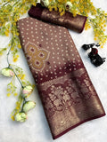 Jalpari Saree Dola Bandhni Print Jacquard Border Beautiful Border Saree With Blouse